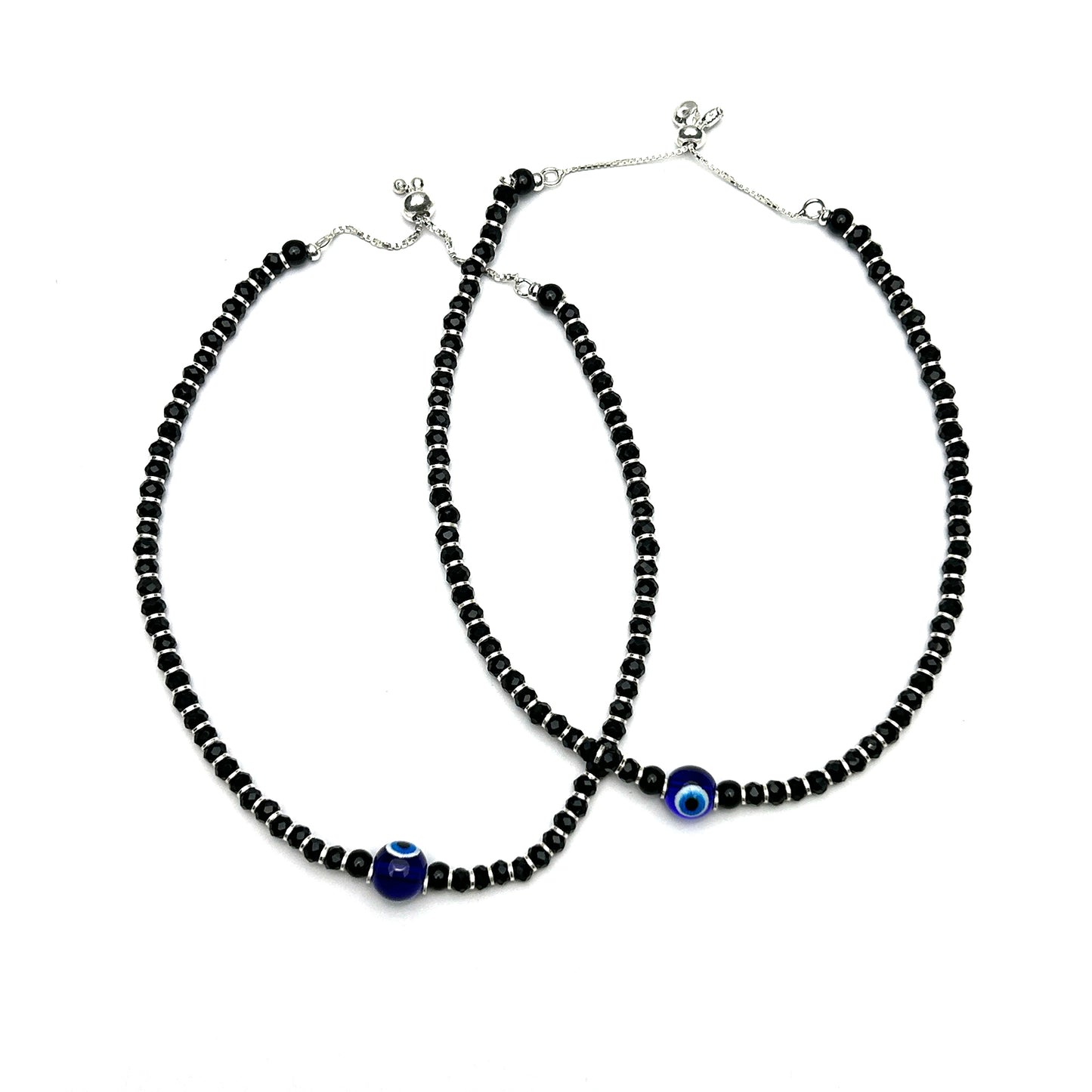 Evil Eye Black Beads 925 Sterling Silver Anklets | Nazariya