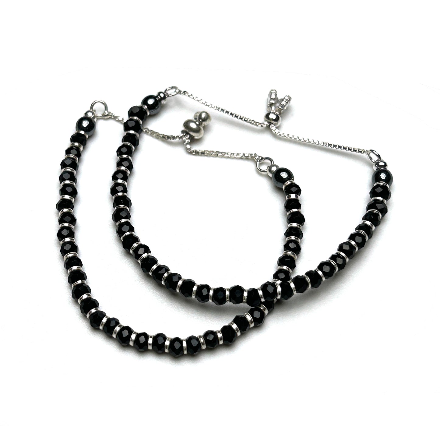 Black Beads 925 Sterling Silver Kids Adjustable Bracelet | Nazariya