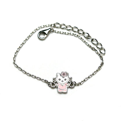 Pink Blossom Kitty 925 Sterling Silver Kids Bracelet