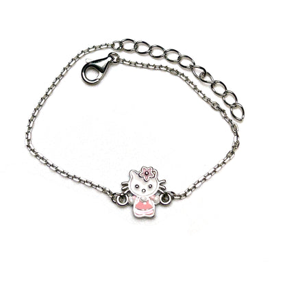 Pink Blossom Kitty 925 Sterling Silver Kids Bracelet