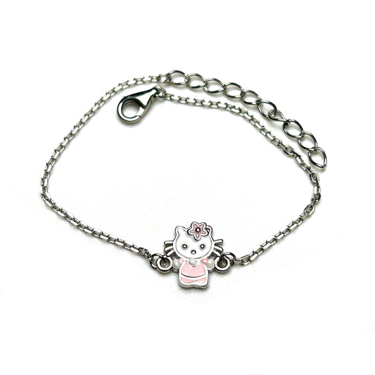 Pink Blossom Kitty 925 Sterling Silver Kids Bracelet