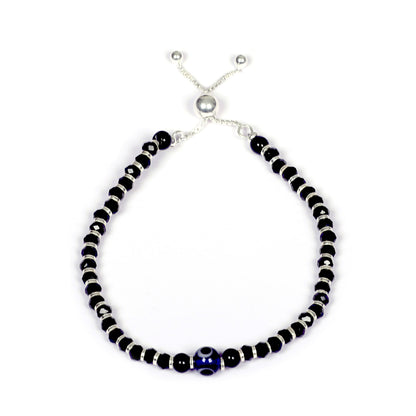 Evil Eye Black Beads 925 Sterling Silver Adjustable Bracelet