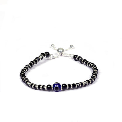 Evil Eye Black Beads 925 Sterling Silver Adjustable Bracelet