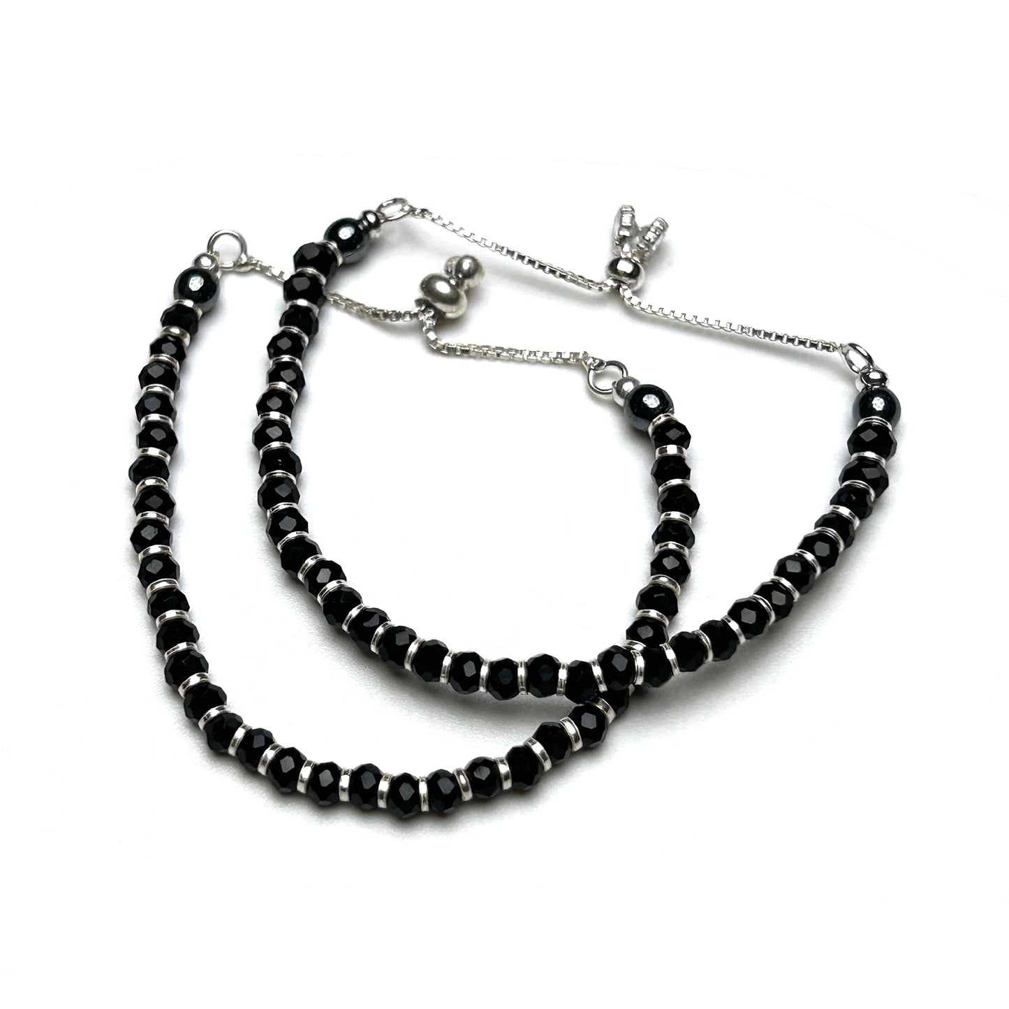 Black Beads 925 Sterling Silver Kids Adjustable Bracelet Pair | Nazariya