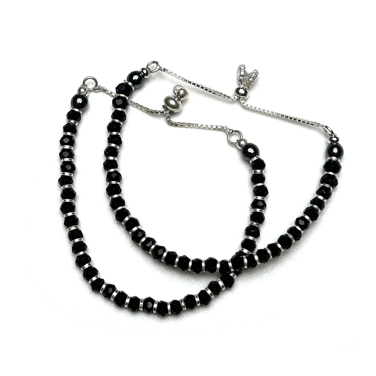 Black Beads 925 Sterling Silver Kids Adjustable Bracelet Pair | Nazariya