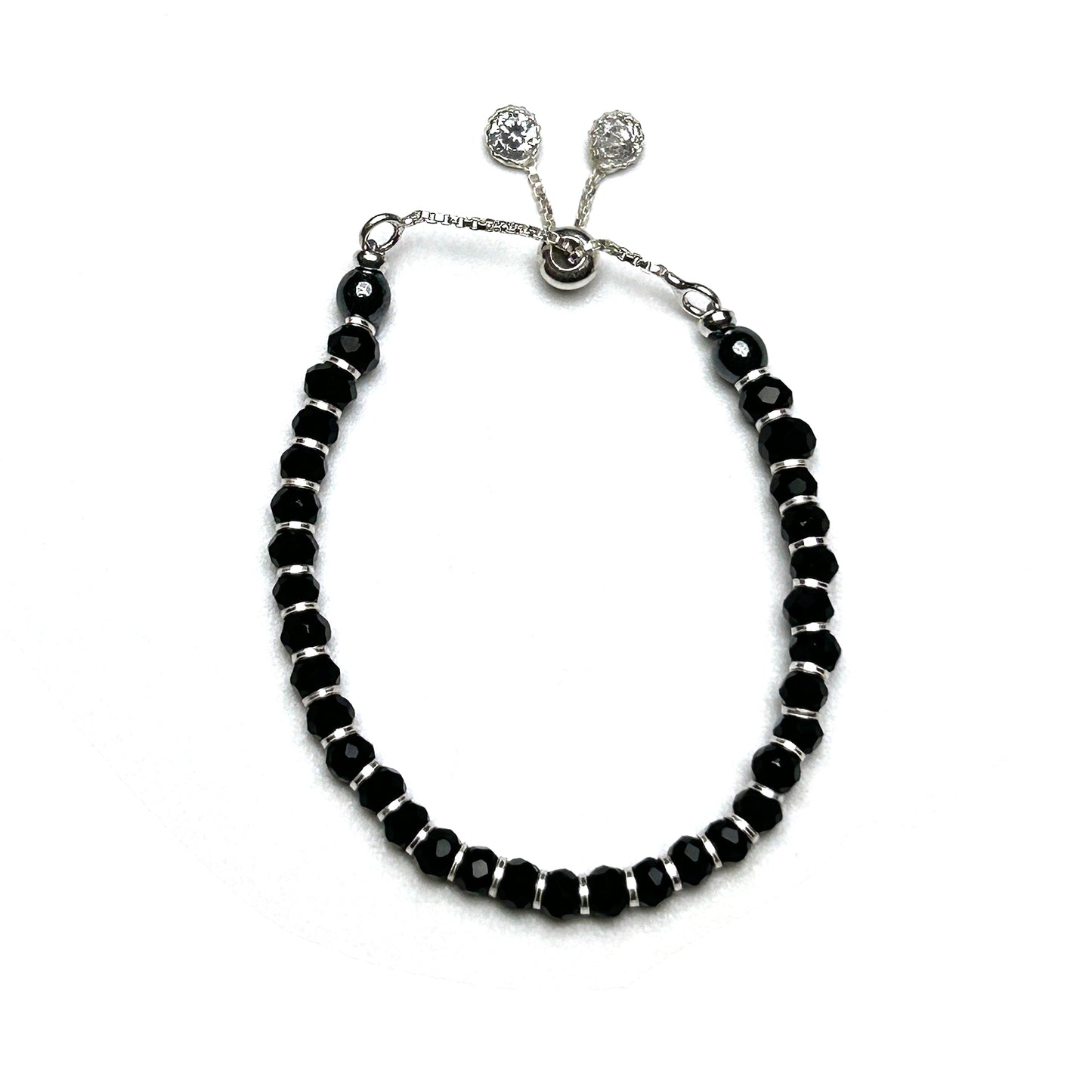 Black Beads 925 Sterling Silver Kids Adjustable Bracelet | Nazariya