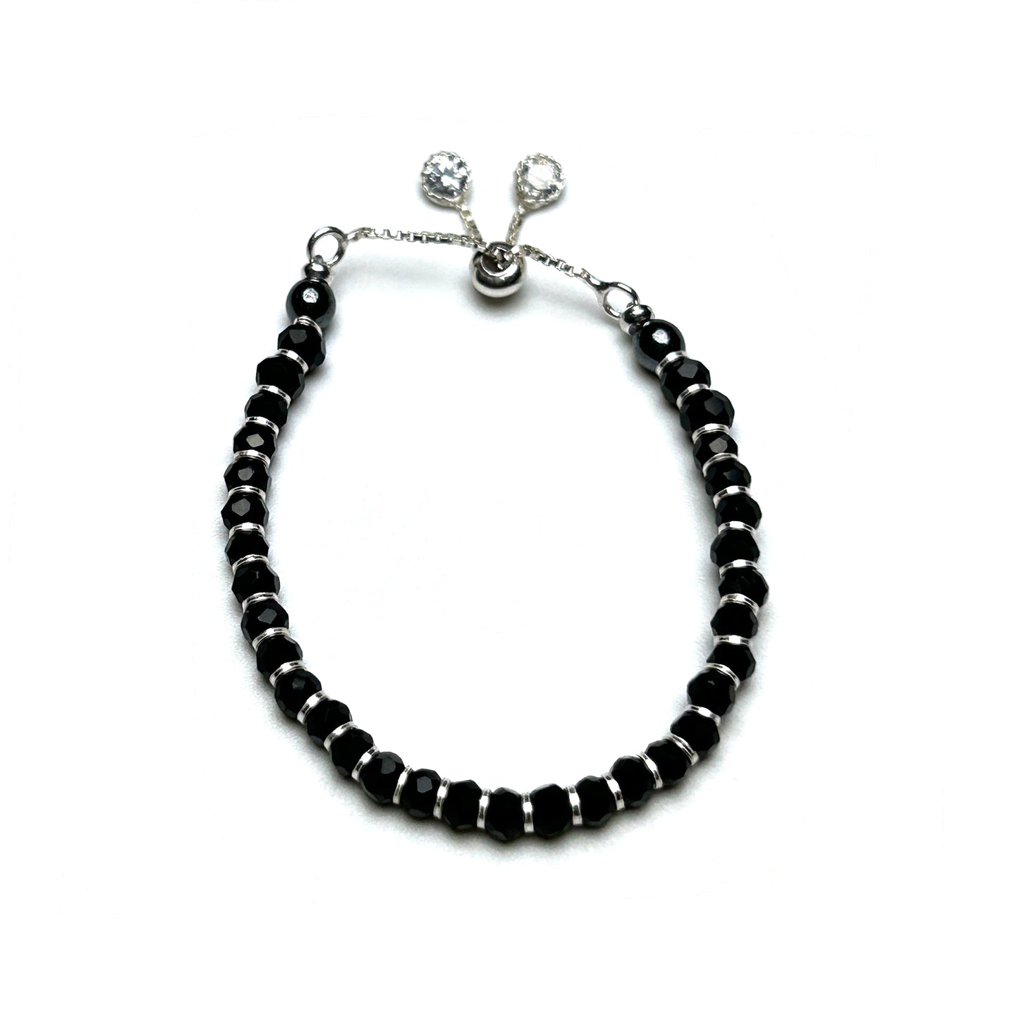 Black Beads 925 Sterling Silver Kids Adjustable Bracelet | Nazariya