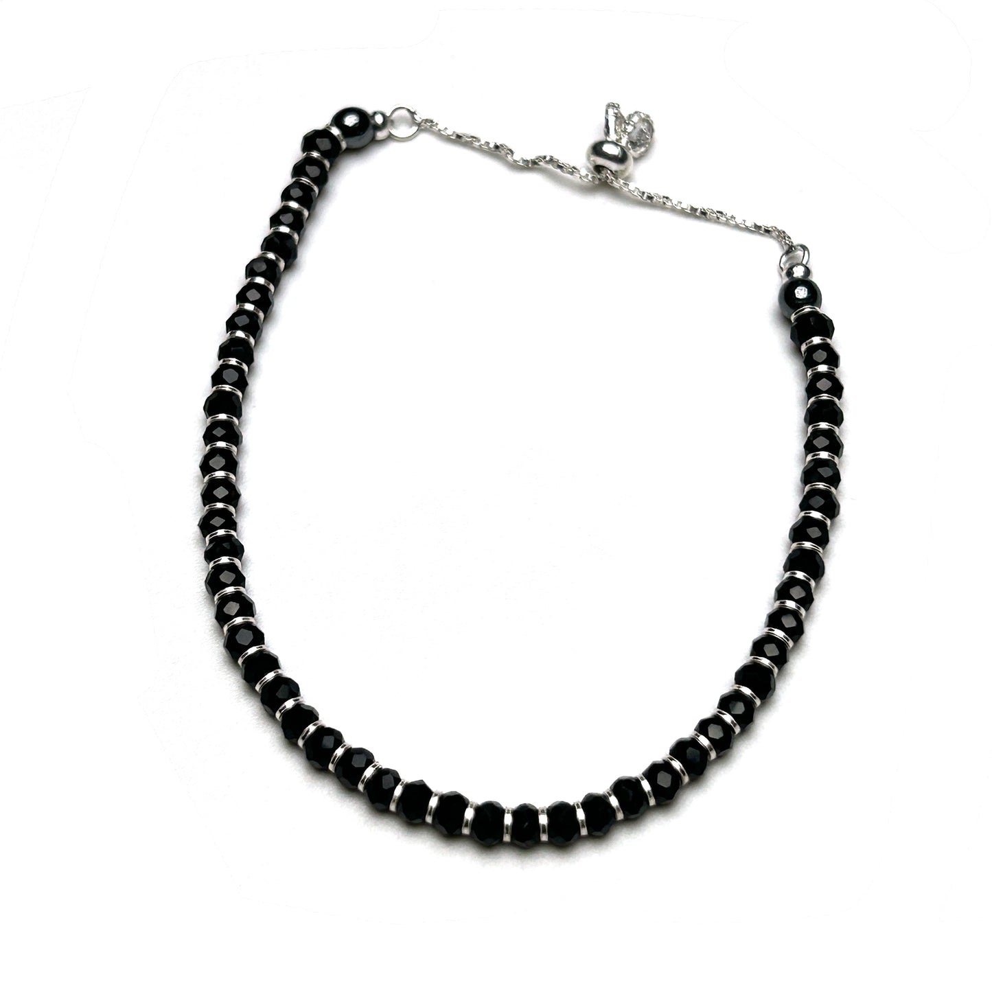 Black Beads 925 Sterling Silver Adjustable Bracelet | Nazariya