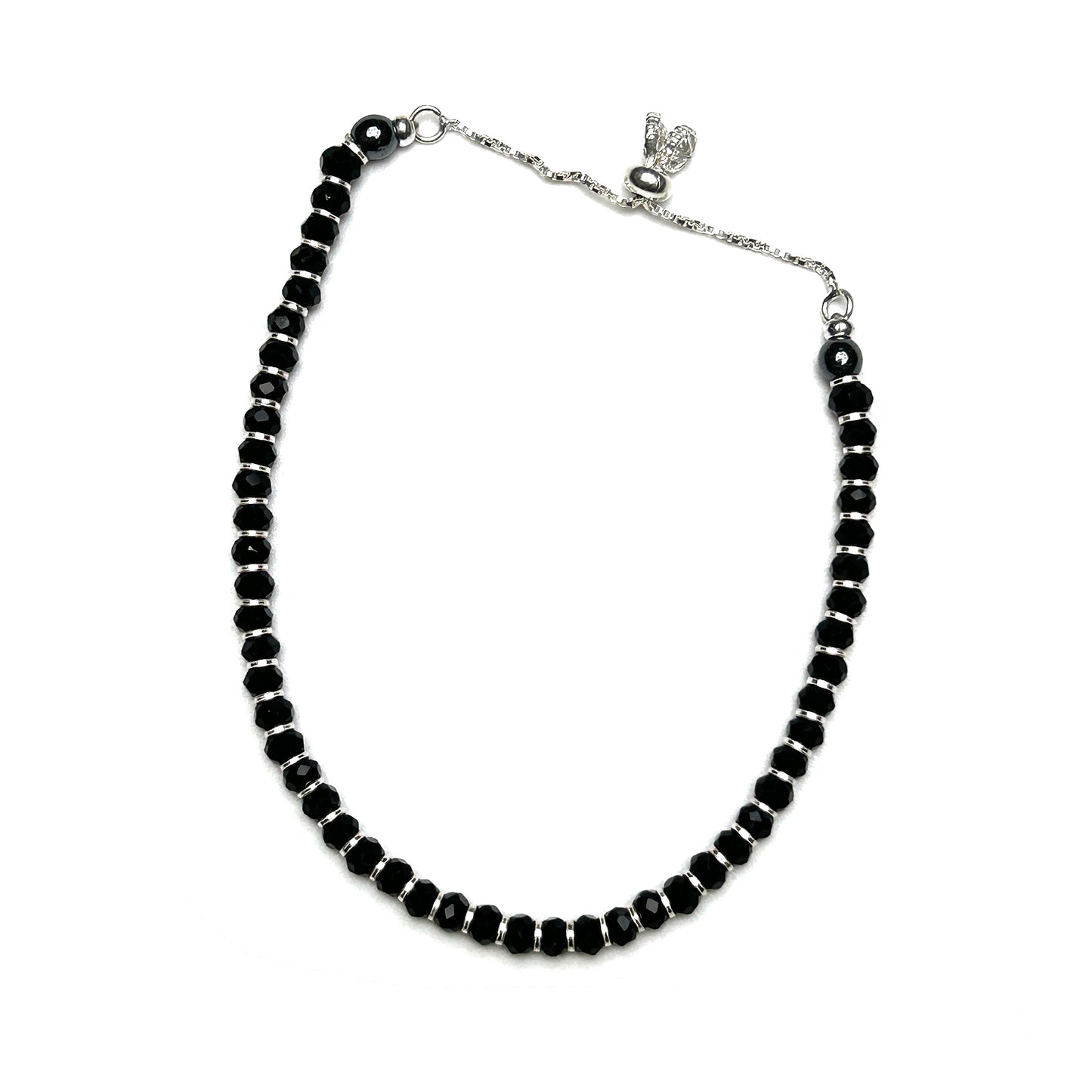 Black Beads 925 Sterling Silver Adjustable Bracelet | Nazariya