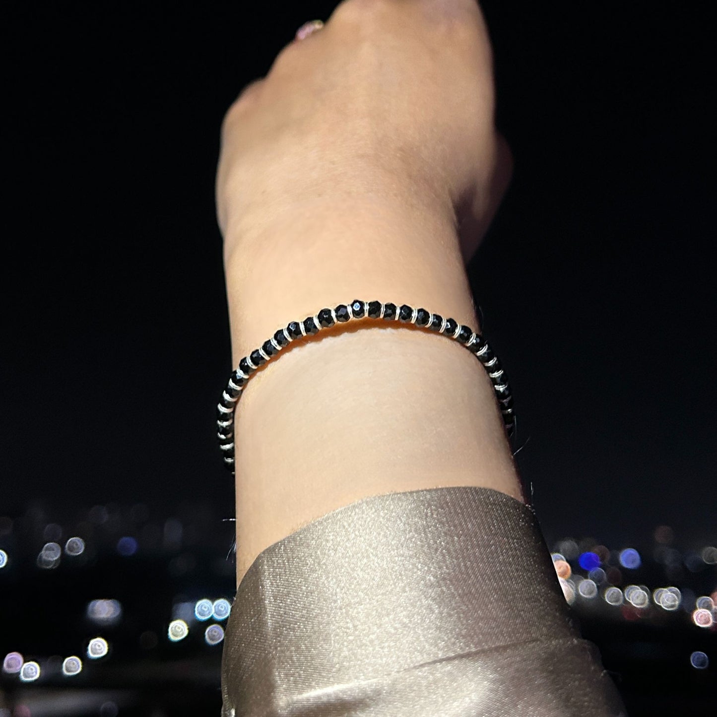 Black Beads 925 Sterling Silver Adjustable Bracelet | Nazariya