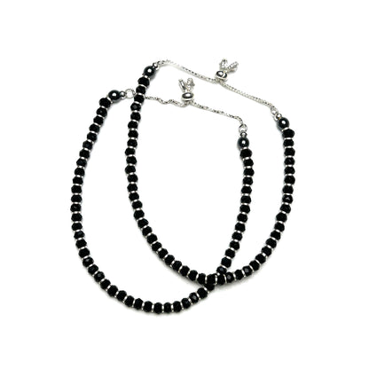 Black Beads 925 Sterling Silver Adjustable Bracelet Pair | Nazariya