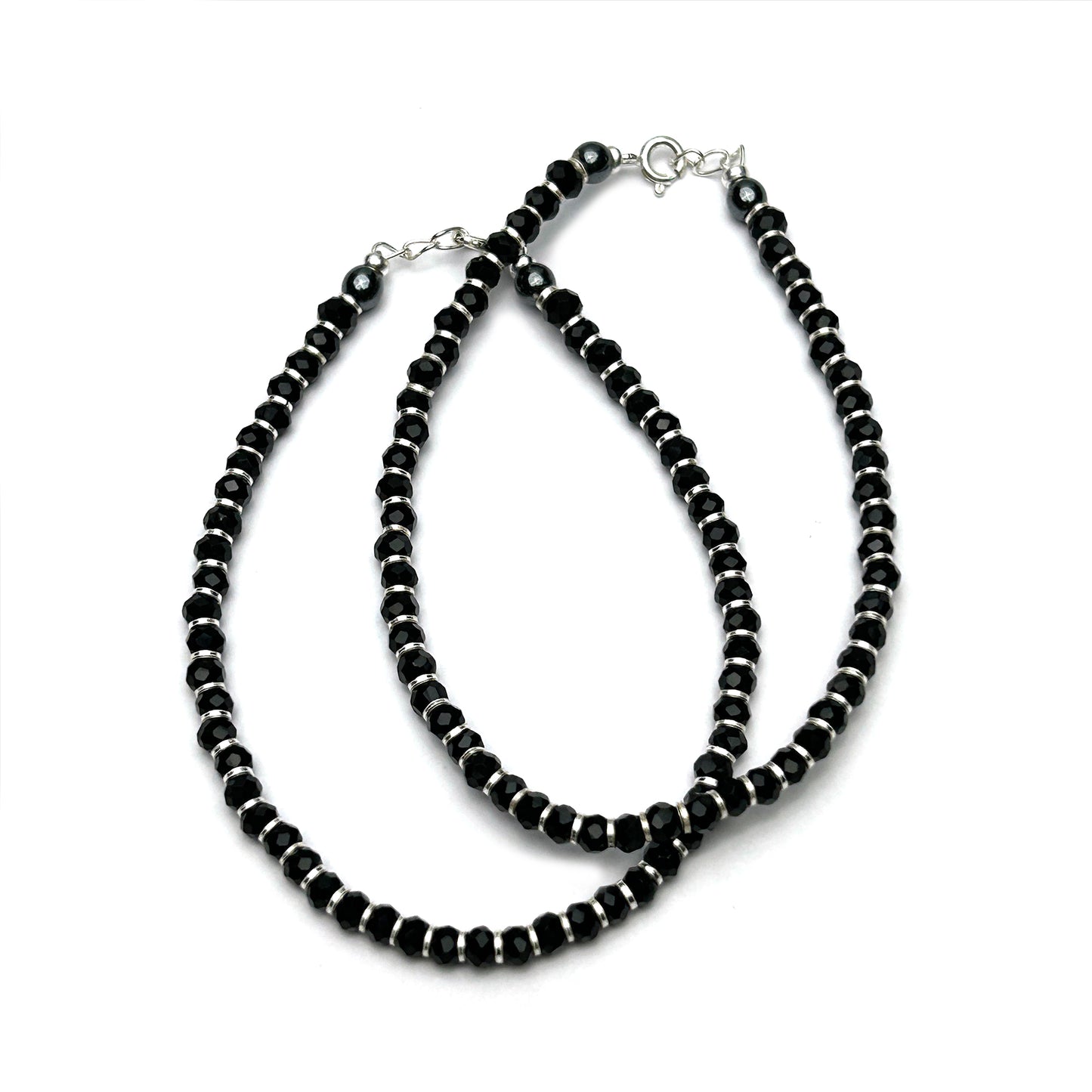 Black Beads 925 Sterling Silver Bracelet Pair | Nazariya