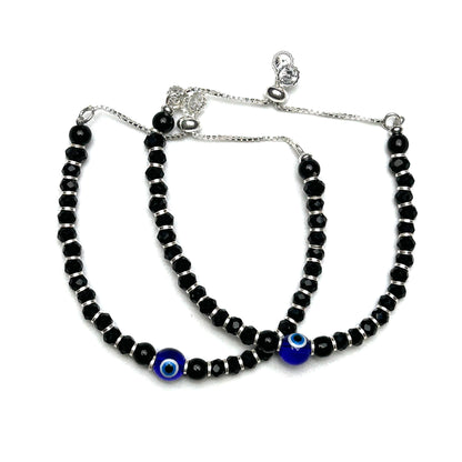 Evil Eye Black Beads 925 Sterling Silver Kids Bracelet Pair | Nazariya