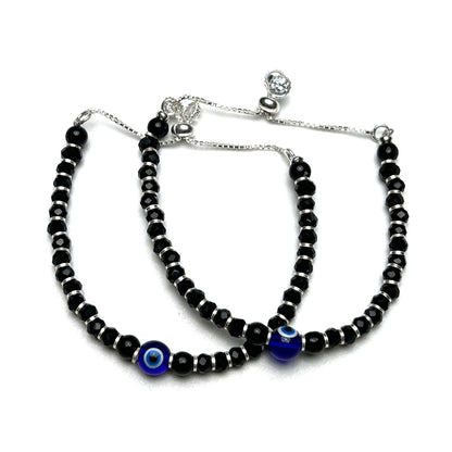 Evil Eye Black Beads 925 Sterling Silver Kids Bracelet Pair | Nazariya