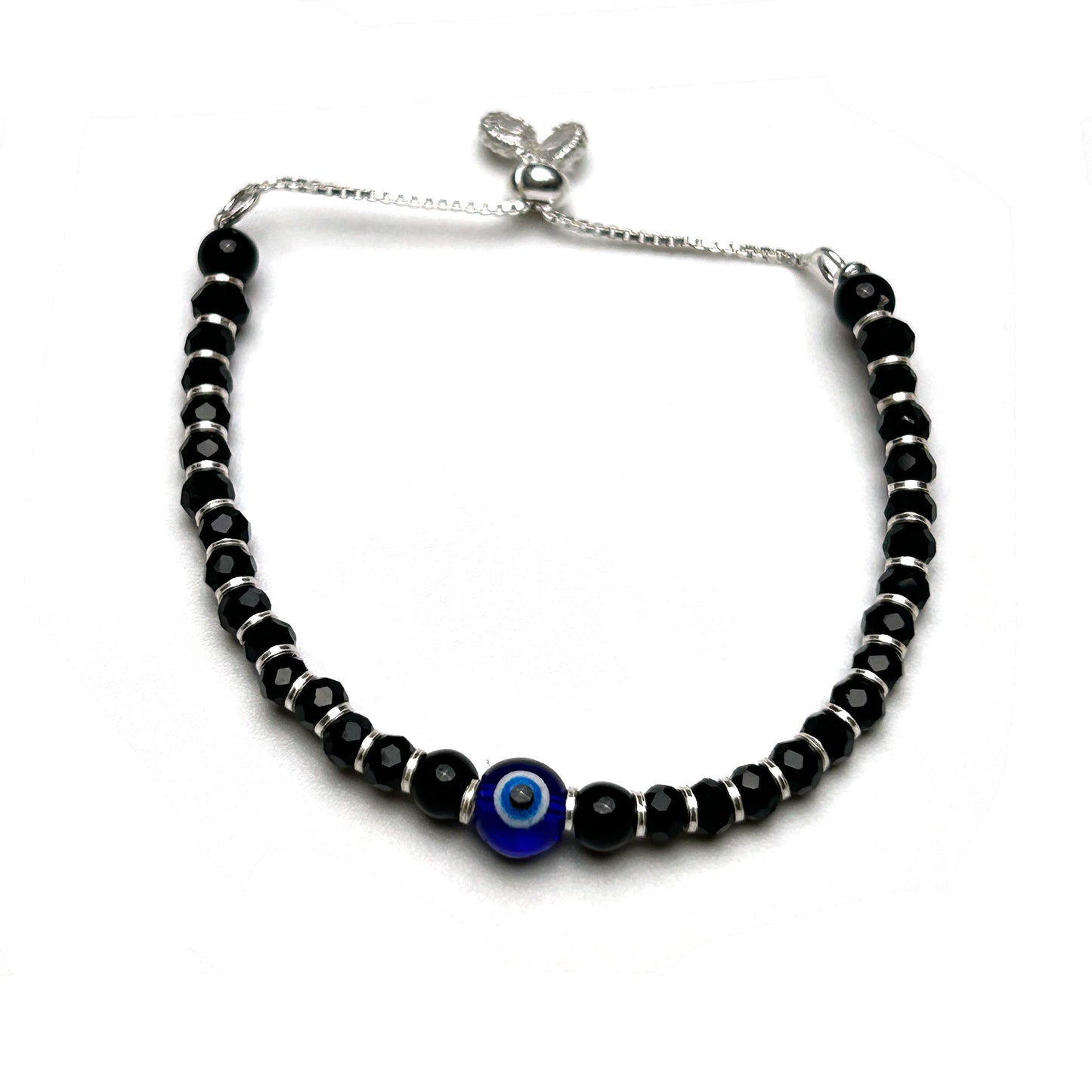 Evil Eye Black Beads 925 Sterling Silver Kids Bracelet | Nazariya