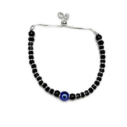 Evil Eye Black Beads 925 Sterling Silver Kids Bracelet | Nazariya