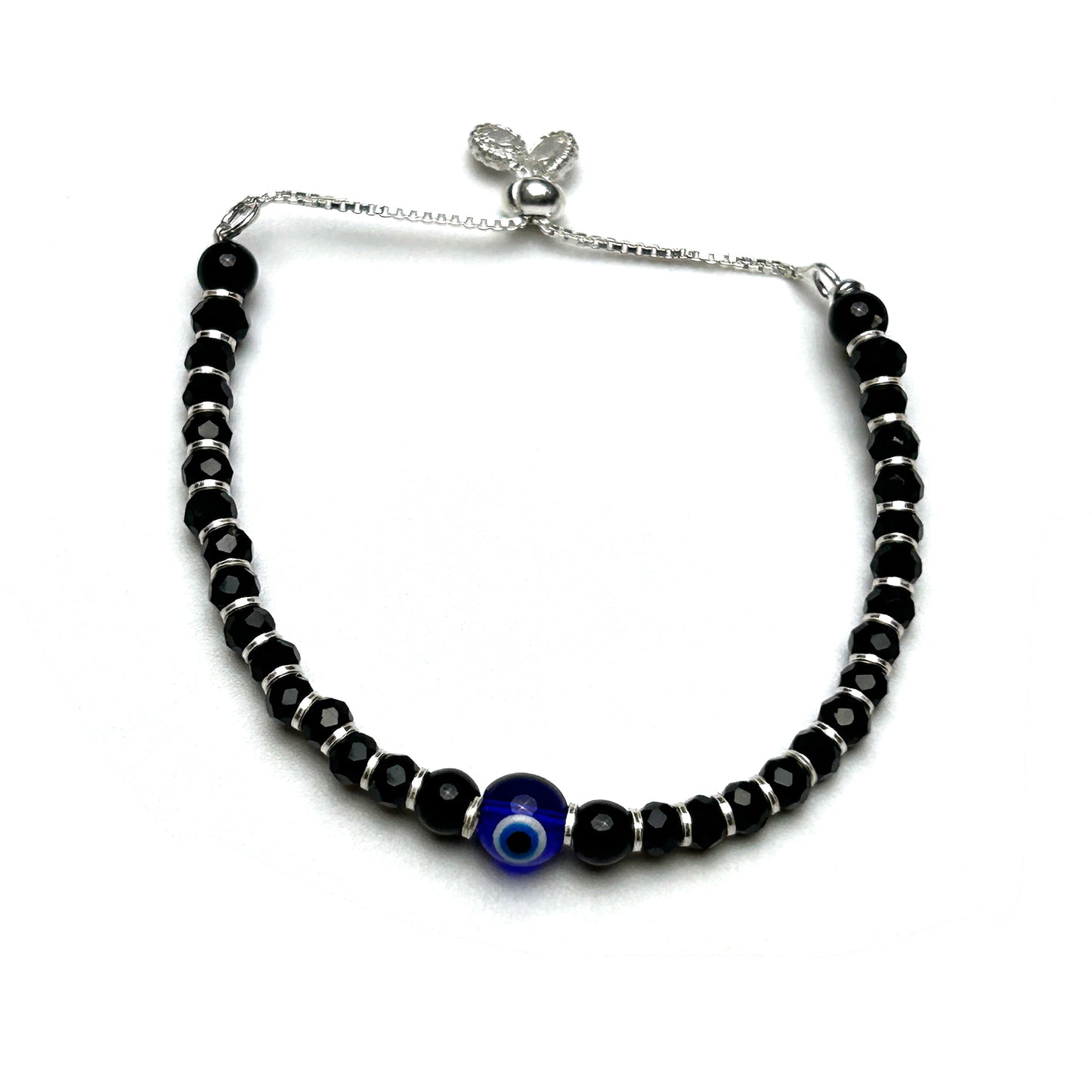 Evil Eye Black Beads 925 Sterling Silver Kids Bracelet | Nazariya