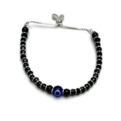 Evil Eye Black Beads 925 Sterling Silver Kids Bracelet | Nazariya