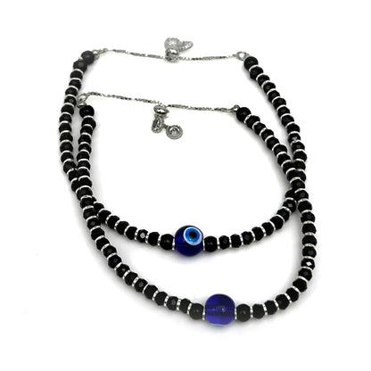 Evil Eye Black Beads 925 Sterling Silver Adjustable Bracelet