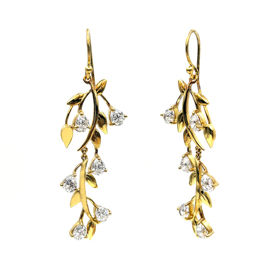 Gold Hanging Flower Diamond Stud Earring