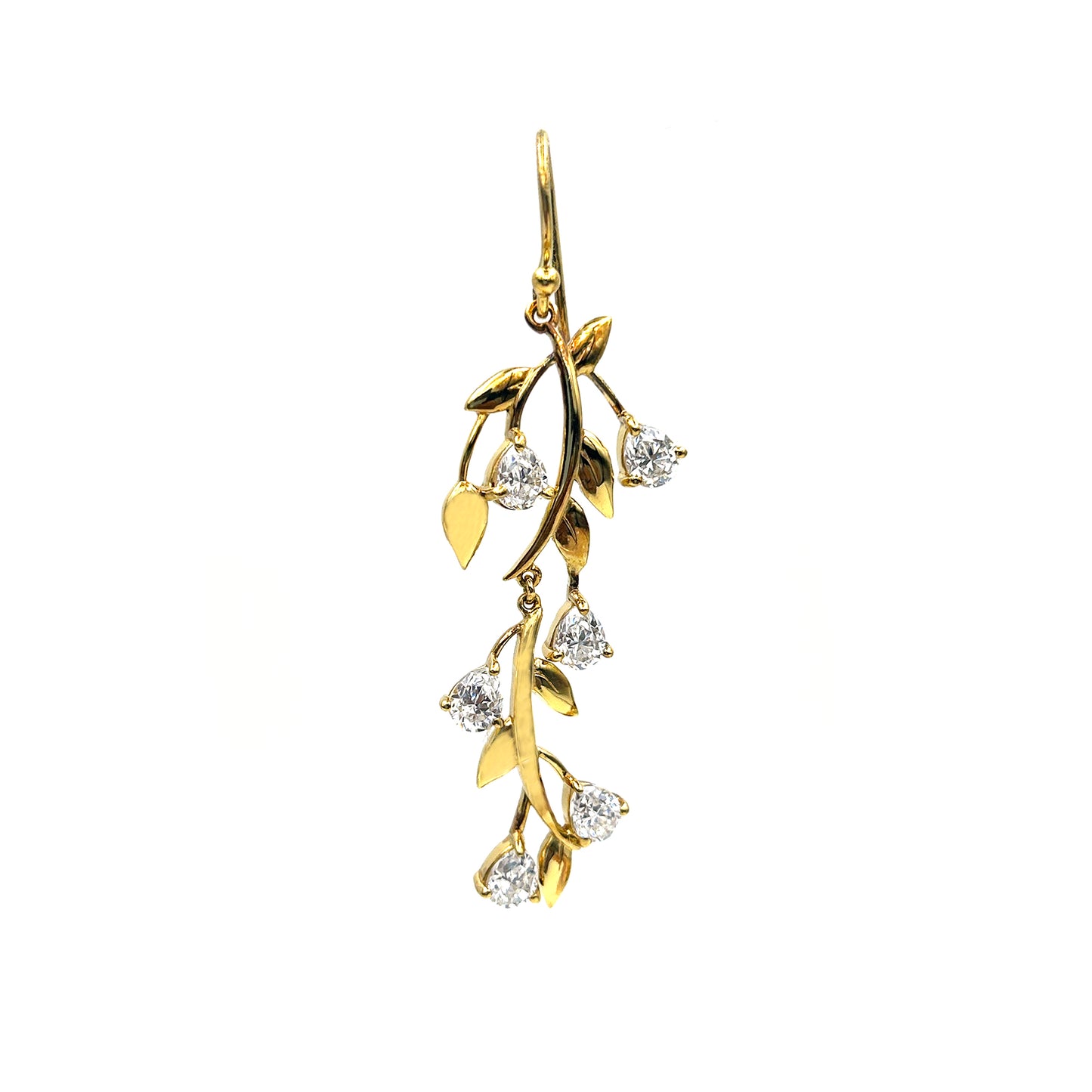 Gold Hanging Flower Diamond Stud Earring