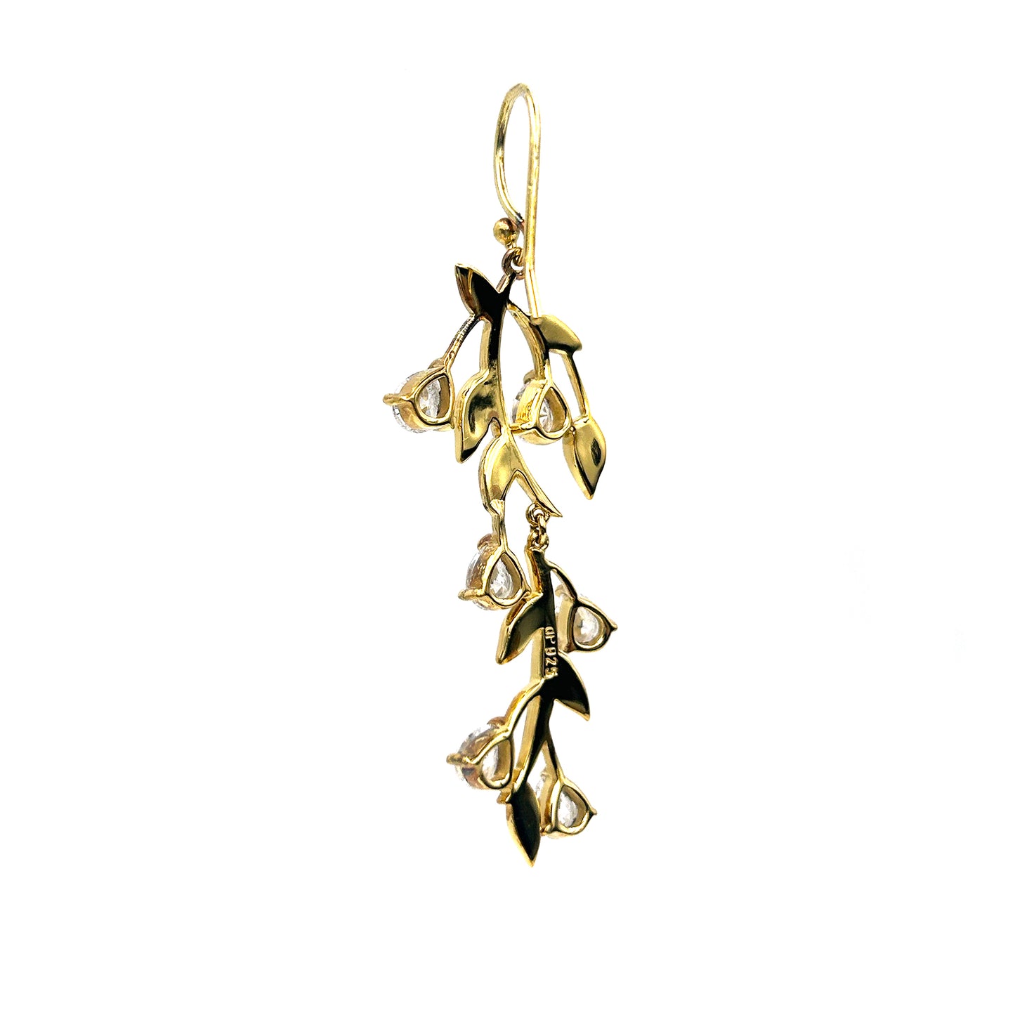 Gold Hanging Flower Diamond Stud Earring