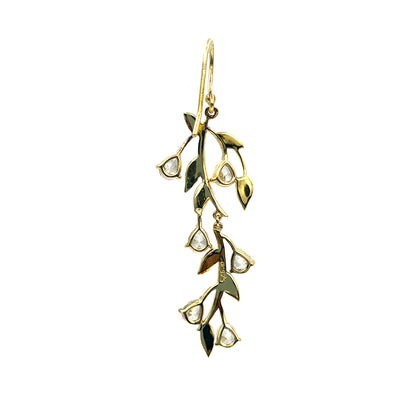 Gold Hanging Flower Diamond Stud Earring