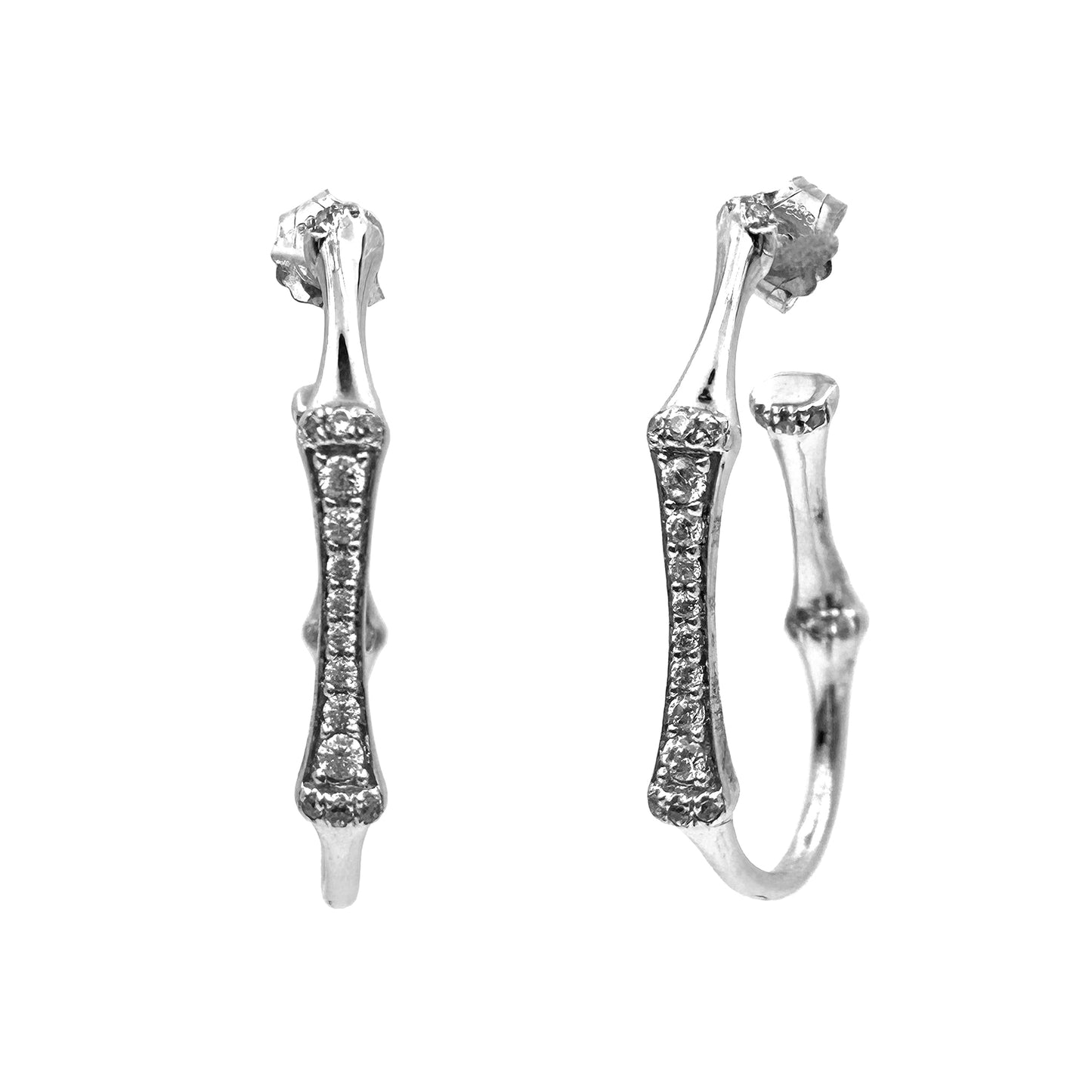 Silver Hoop Diamond Stud Earring