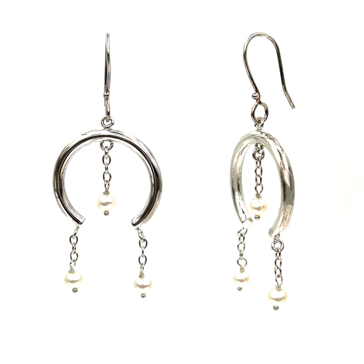 Silver Pearl Hanging Hoop Earring