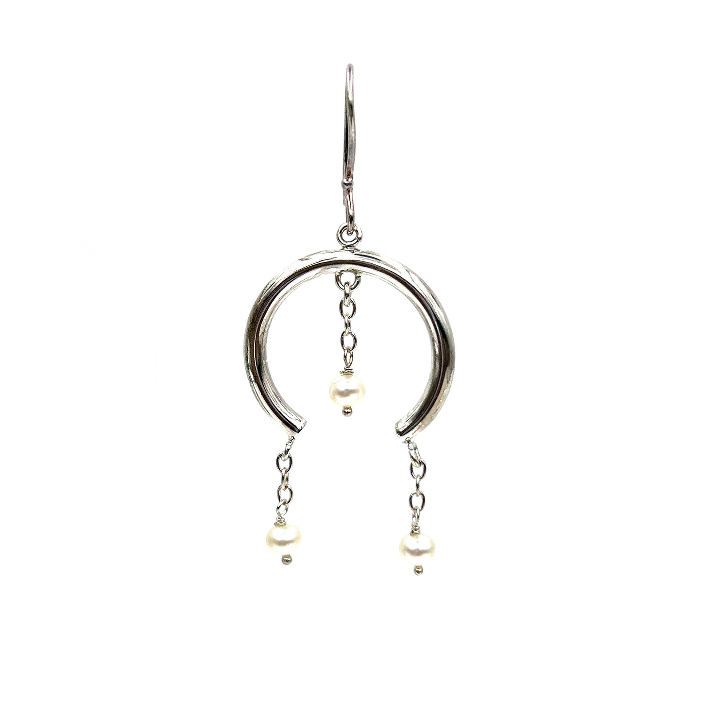 Silver Pearl Hanging Hoop Earring