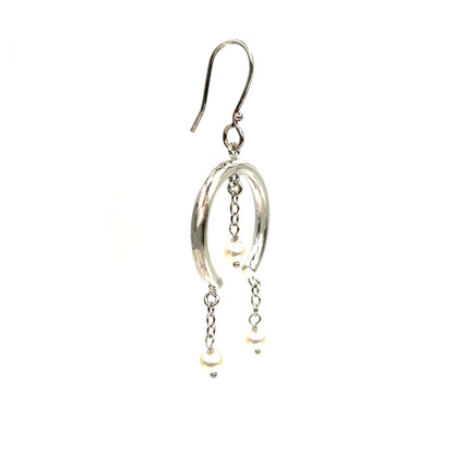 Silver Pearl Hanging Hoop Earring