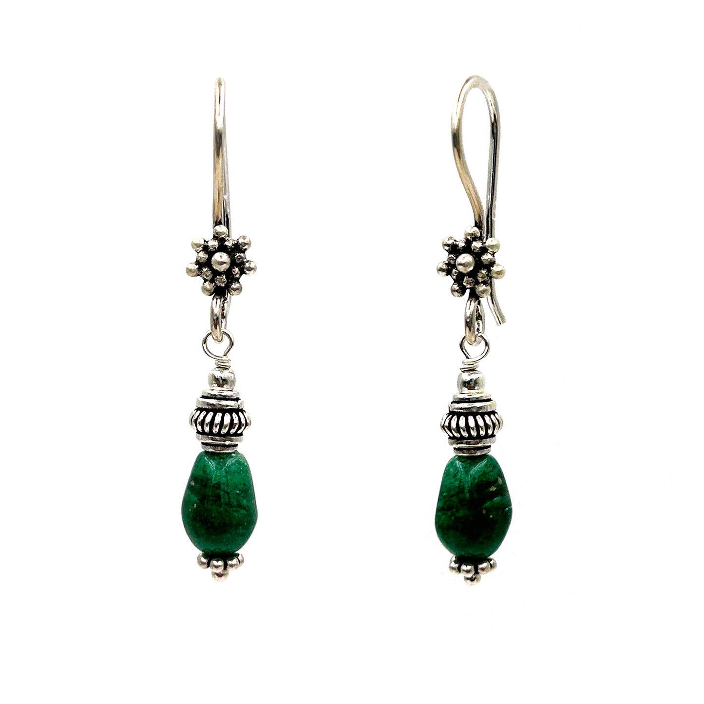 Silver Oxidised Green Flower Jhumki Earring