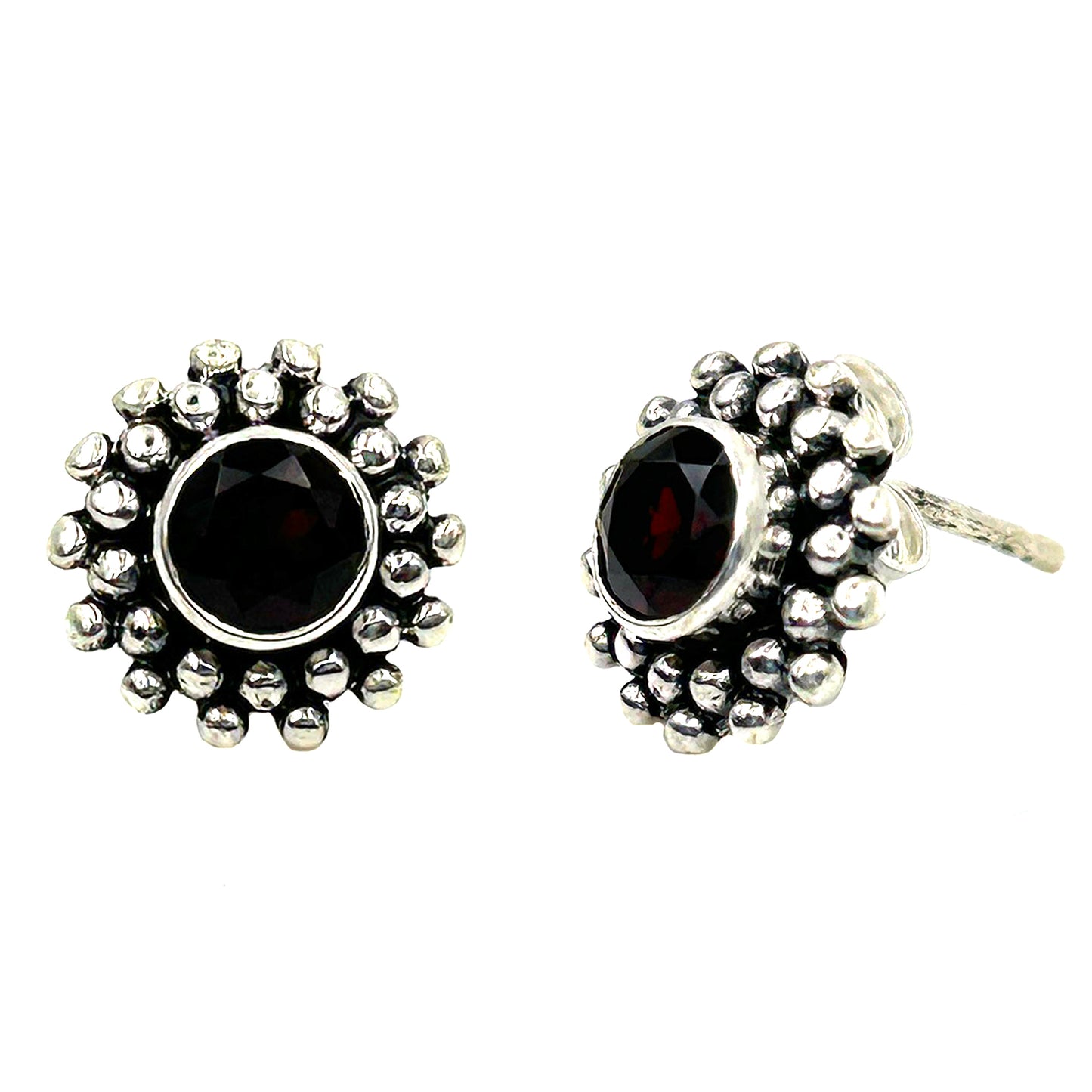 Silver Oxidised Mahroon Studs Earring