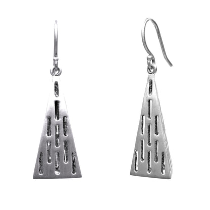 Pyramid Triangle Line Dangle Silver Earring