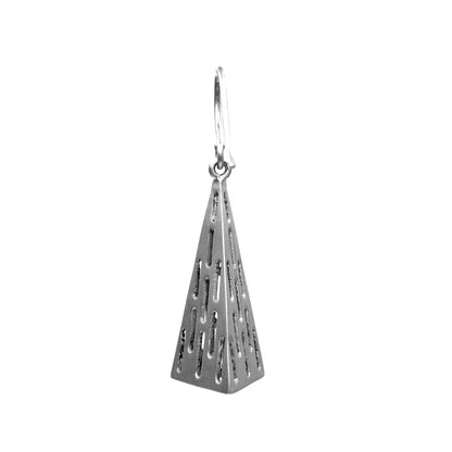 Pyramid Triangle Line Dangle Silver Earring