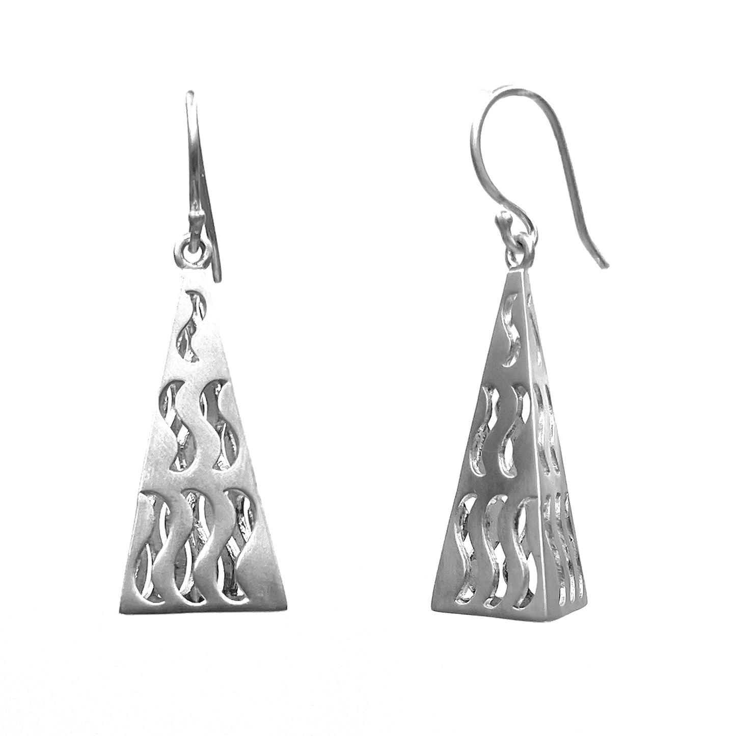 Pyramid Triangle Curl Dangle Silver Earring