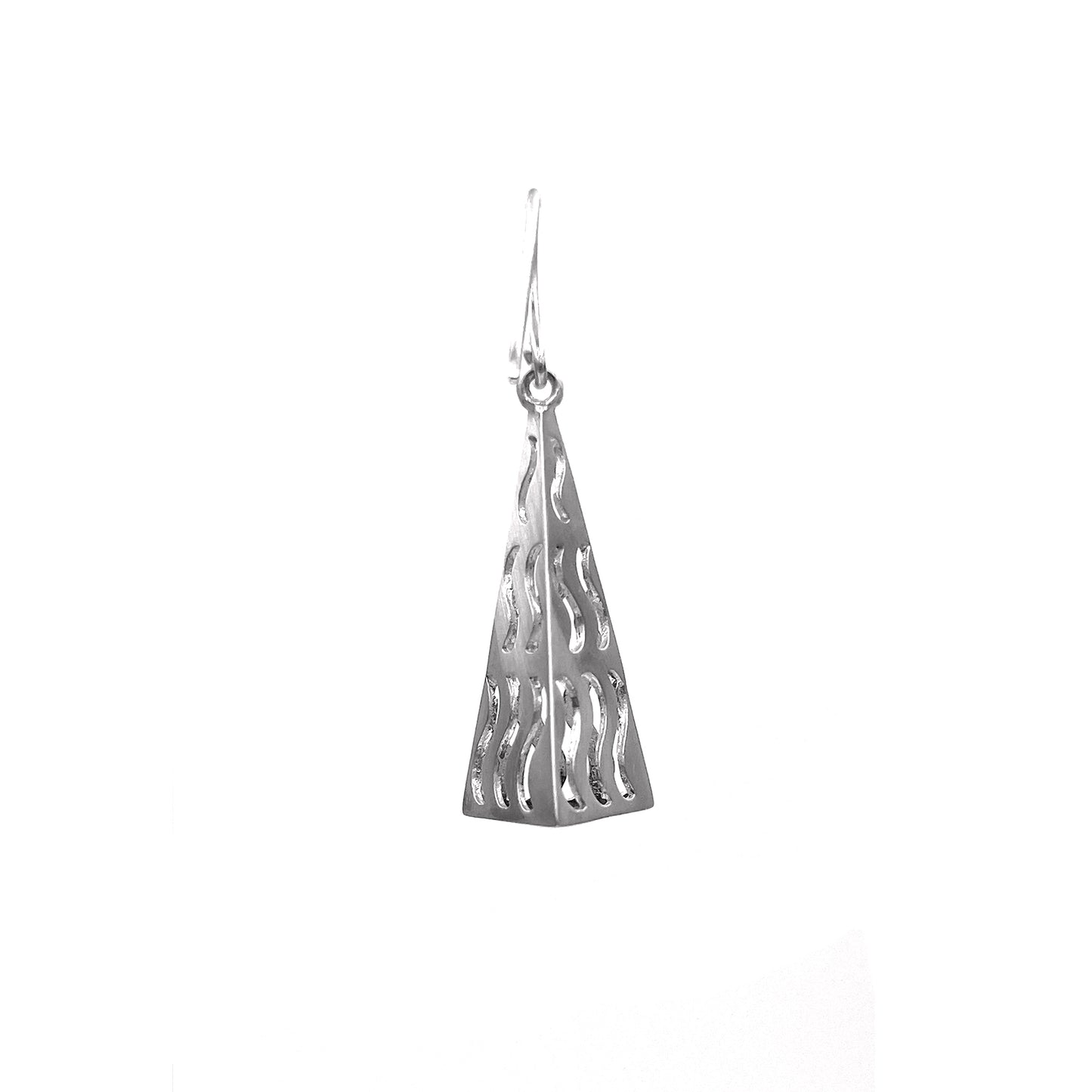 Pyramid Triangle Curl Dangle Silver Earring