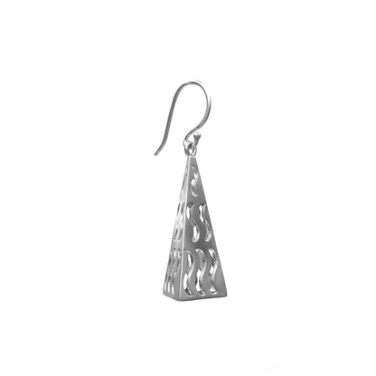 Pyramid Triangle Curl Dangle Silver Earring