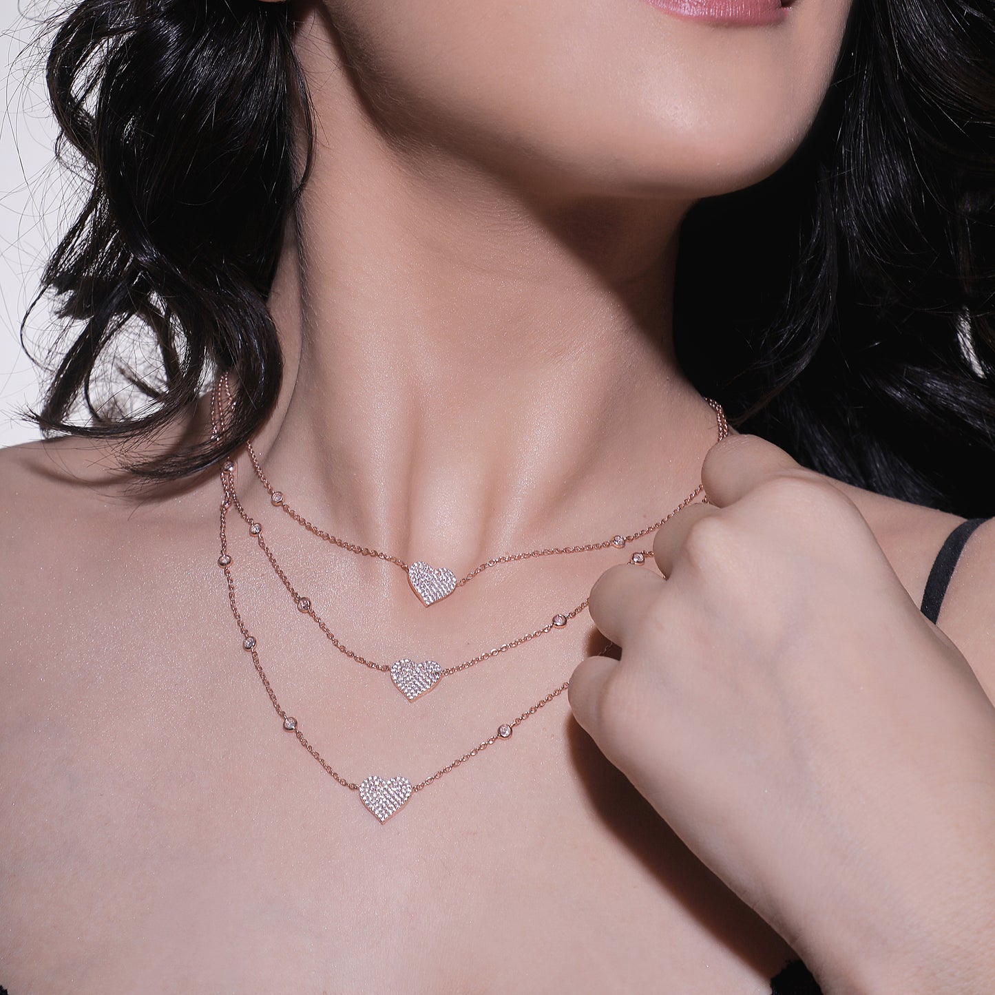 Italian Triple Heart RoseGold Necklace