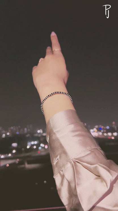 Black Beads 925 Sterling Silver Adjustable Bracelet | Nazariya